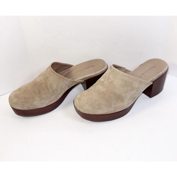 Chocolat Blu Chunky Heels Slip On Platform Mule Suede Leather Beige Wood Y2K 8.5 - Picture 14 of 16